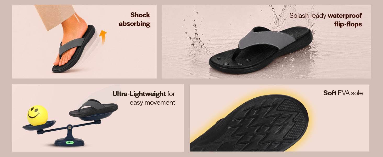 Men White Soft EVA Sole Fabric T-Strap Beach Slippers|Waterproof Ultra Light Shock Absorbing Insole Thong Slipper for Rainy Season