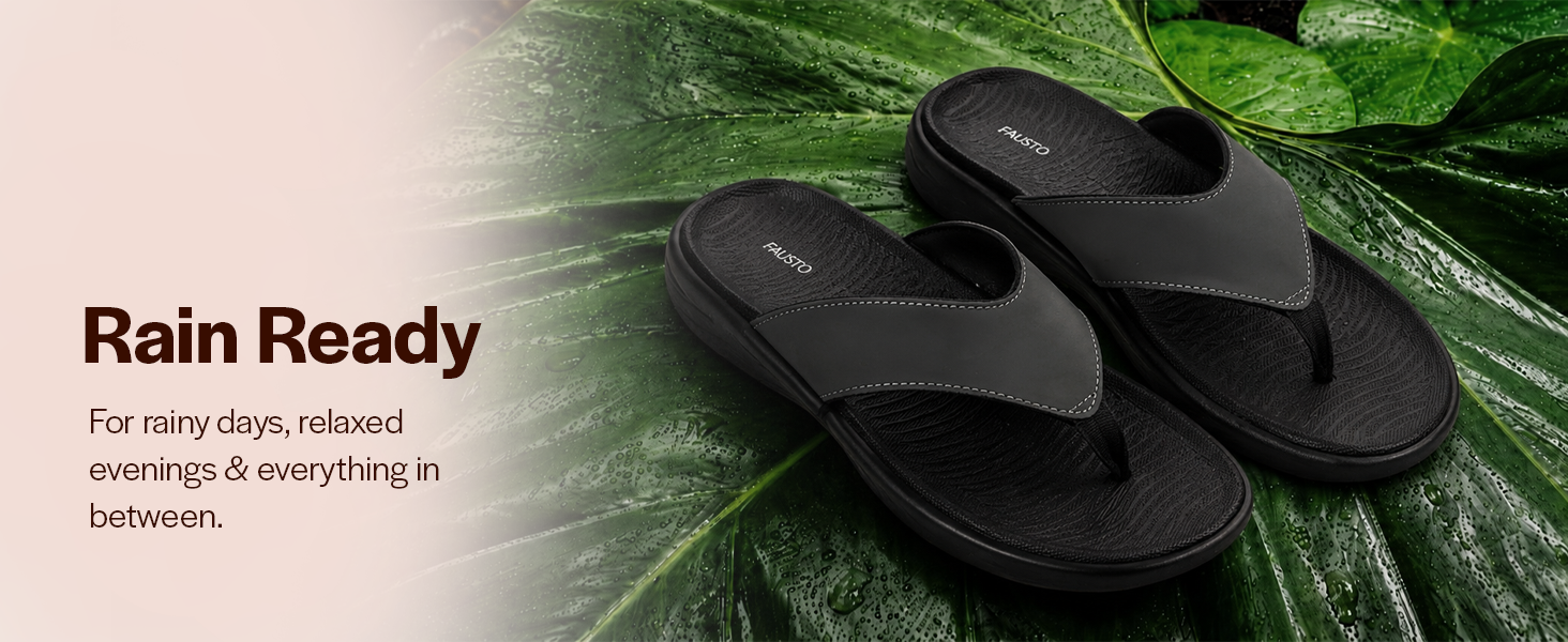 Men White Soft EVA Sole Fabric T-Strap Beach Slippers|Waterproof Ultra Light Shock Absorbing Insole Thong Slipper for Rainy Season