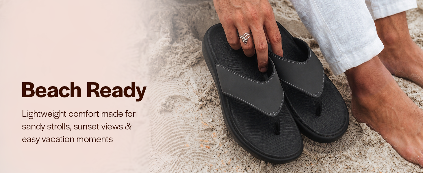 Men White Soft EVA Sole Fabric T-Strap Beach Slippers|Waterproof Ultra Light Shock Absorbing Insole Thong Slipper for Rainy Season