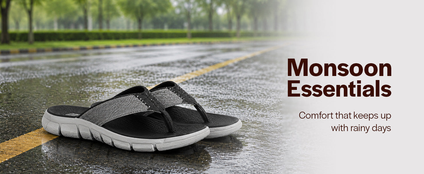 Men Tan Soft EVA Pad Insole Fabric T-Strap Beach Slippers|Waterproof Monsoon Featherlite Anti Skid EVA Sole Thong Slipper for Rainy Season
