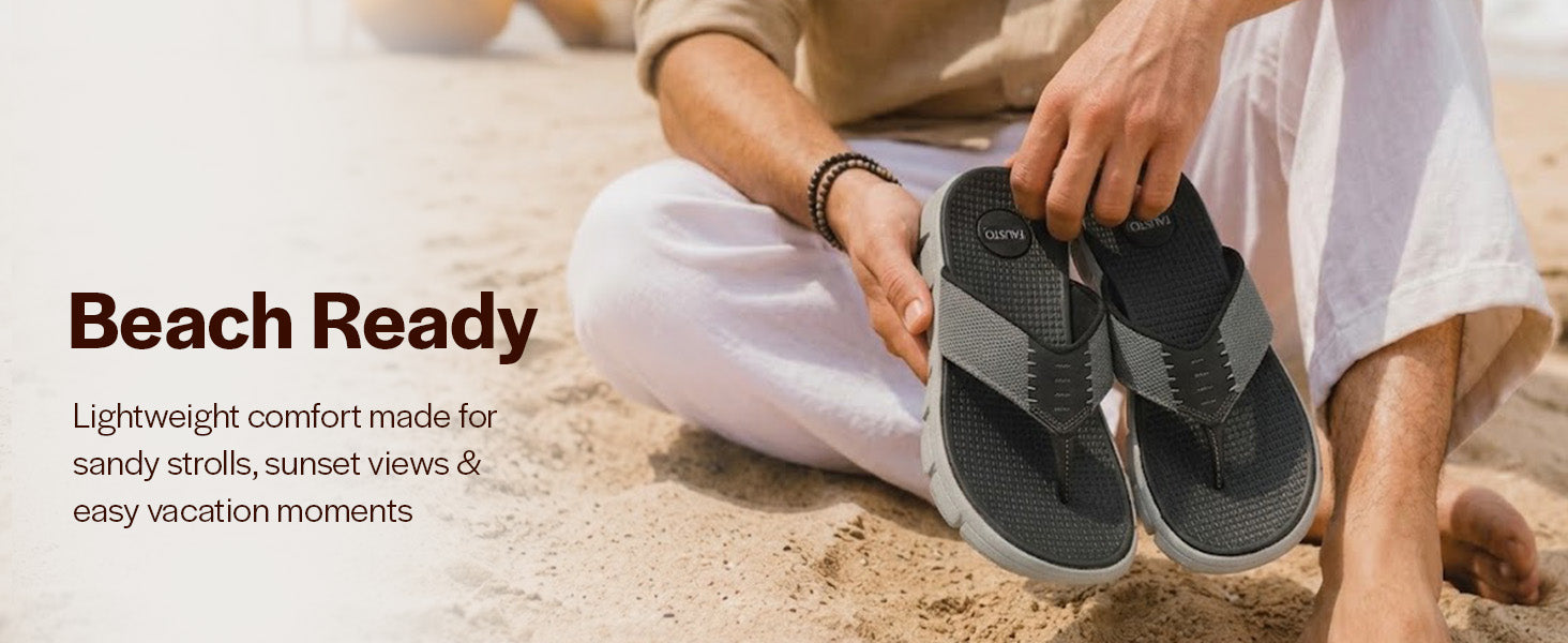 Men Tan Soft EVA Pad Insole Fabric T-Strap Beach Slippers|Waterproof Monsoon Featherlite Anti Skid EVA Sole Thong Slipper for Rainy Season