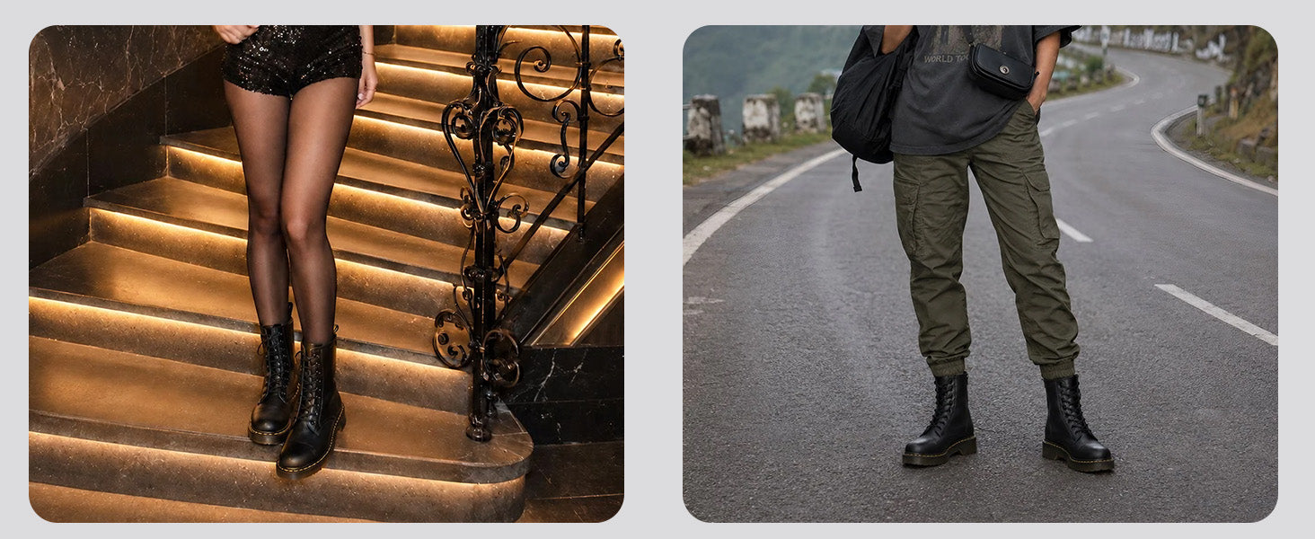 Women Grey Classic High Ankle 8-Eye Lace Up Casual Long Boots For Travelling|Trekking