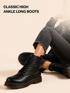 Shop Women Black Classic High Ankle 8-Eye Lace Up Casual Long Boots For Travelling|Trekking Online.