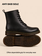Shop Women Black Classic High Ankle 8-Eye Lace Up Casual Long Boots For Travelling|Trekking Online.