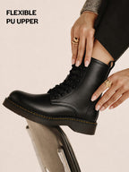 Shop Women Black Classic High Ankle 8-Eye Lace Up Casual Long Boots For Travelling|Trekking Online.