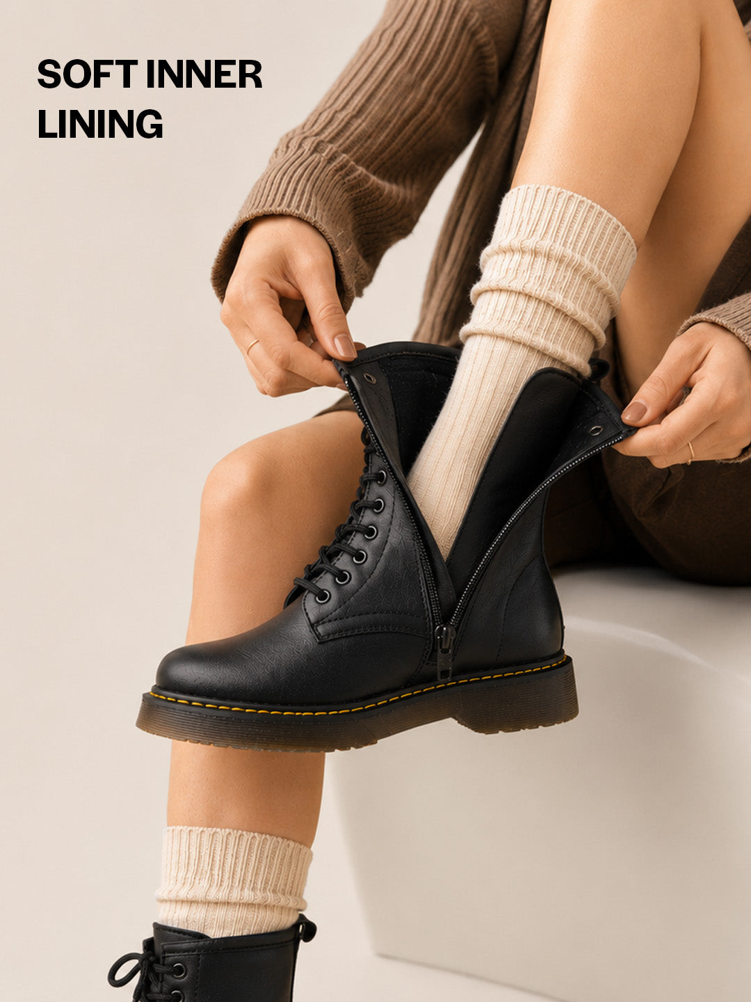 Shop Women Black Classic High Ankle 8-Eye Lace Up Casual Long Boots For Travelling|Trekking Online.