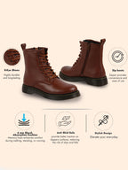 Shop Women Tan Classic High Ankle 8-Eye Lace Up Casual Long Boots For Travelling|Trekking Online.