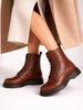 Women Tan Classic High Ankle 8-Eye Lace Up Casual Long Boots For Travelling|Trekking