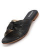 Women Black Bow Design Open Toe Slip On Flats Slippers