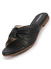 Women Black Bow Design Open Toe Slip On Flats Slippers