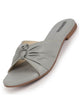 Women Grey Bow Design Open Toe Slip On Flats Slippers