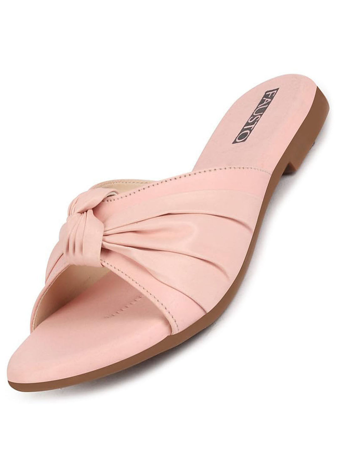 Shop Women Pink Bow Design Open Toe Slip On Flats Slippers Online.