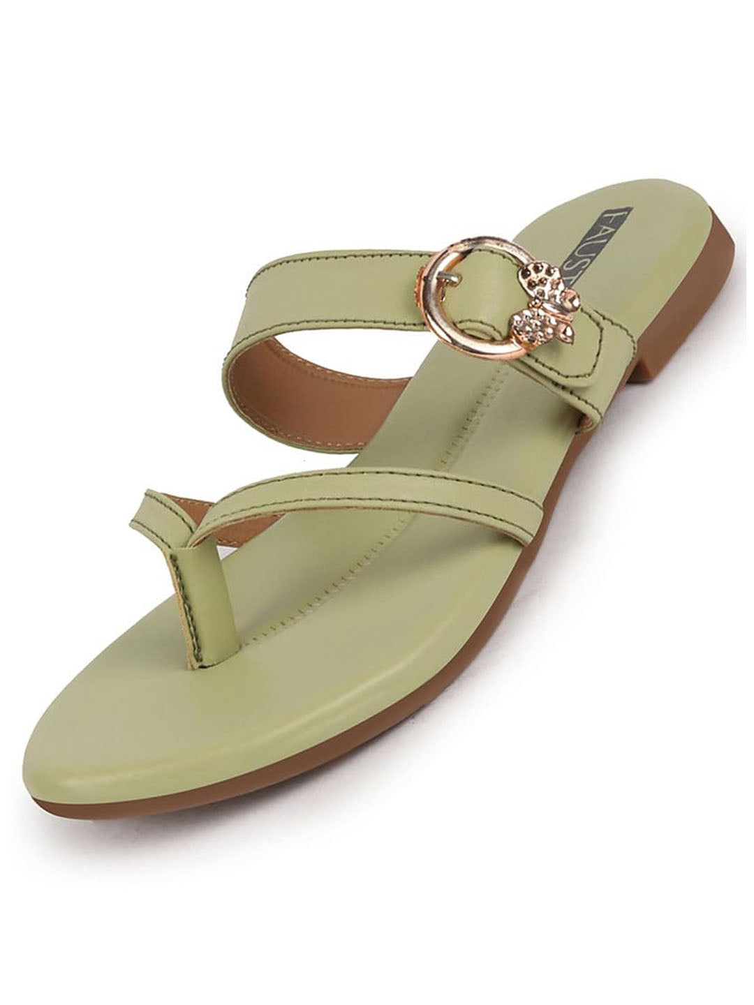 Shop Women Leaf Party Chrome Design Buckle Strap Thong Slip On Flats Slipper Online.