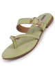 Women Leaf Party Chrome Design Buckle Strap Thong Slip On Flats Slipper