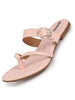 Women Pink Party Chrome Design Buckle Strap Thong Slip On Flats Slipper