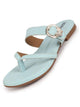 Women Sky Blue Party Chrome Design Buckle Strap Thong Slip On Flats Slipper