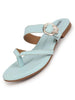 Women Sky Blue Party Chrome Design Buckle Strap Thong Slip On Flats Slipper