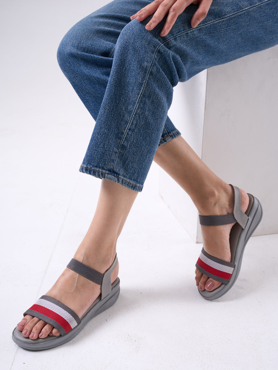 Shop Women Grey Open Toe Platform Woven Slip On Sandals Online