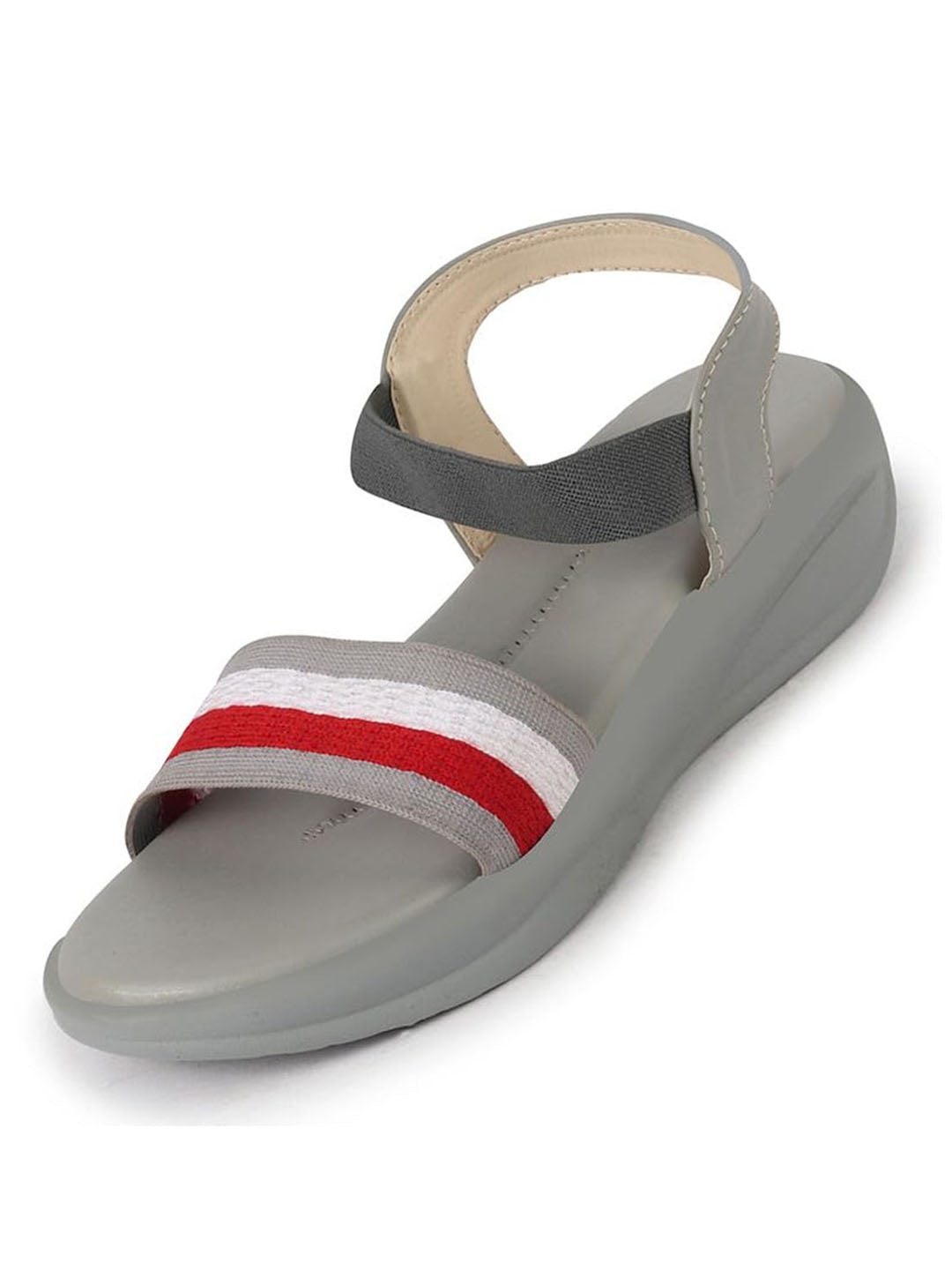 Shop Women Grey Open Toe Multi Color Strap Platform Woven Design Slip On Sandals Online.
