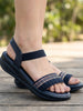 Women Blue Open Toe Multi Color Strap Platform Woven Design Slip On Sandals