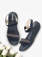 Shop Women Blue Open Toe Multi Color Strap Platform Woven Design Slip On Sandals Online.