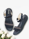 Women Blue Open Toe Multi Color Strap Platform Woven Design Slip On Sandals