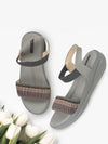 Women Grey Open Toe Multi Color Strap Platform Woven Design Slip On Sandals