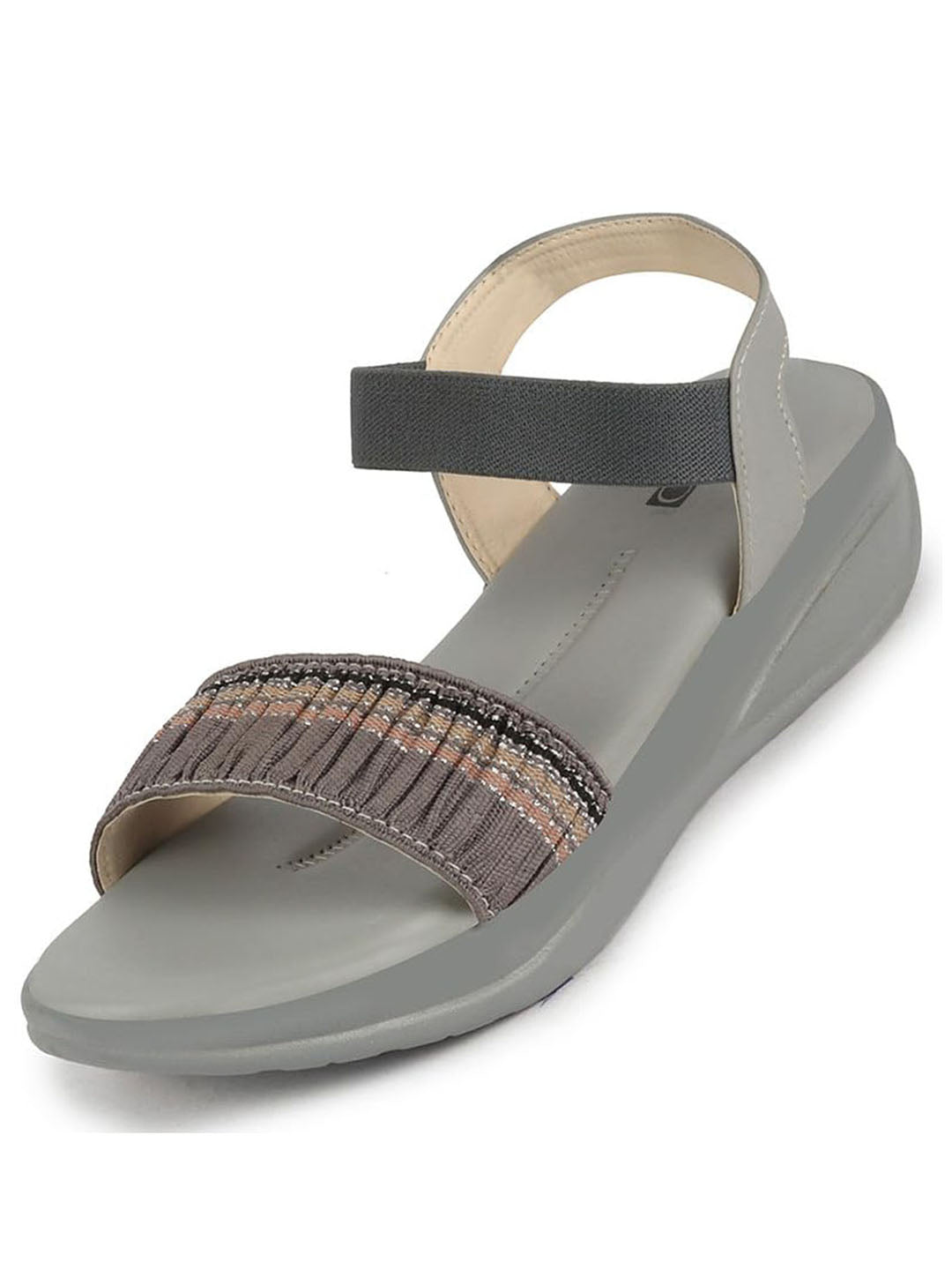 Women Grey Open Toe Multi Color Strap Platform Woven Design Slip On Sandals