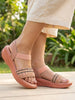Women Pink Open Toe Multi Color Strap Platform Woven Design Slip On Sandals
