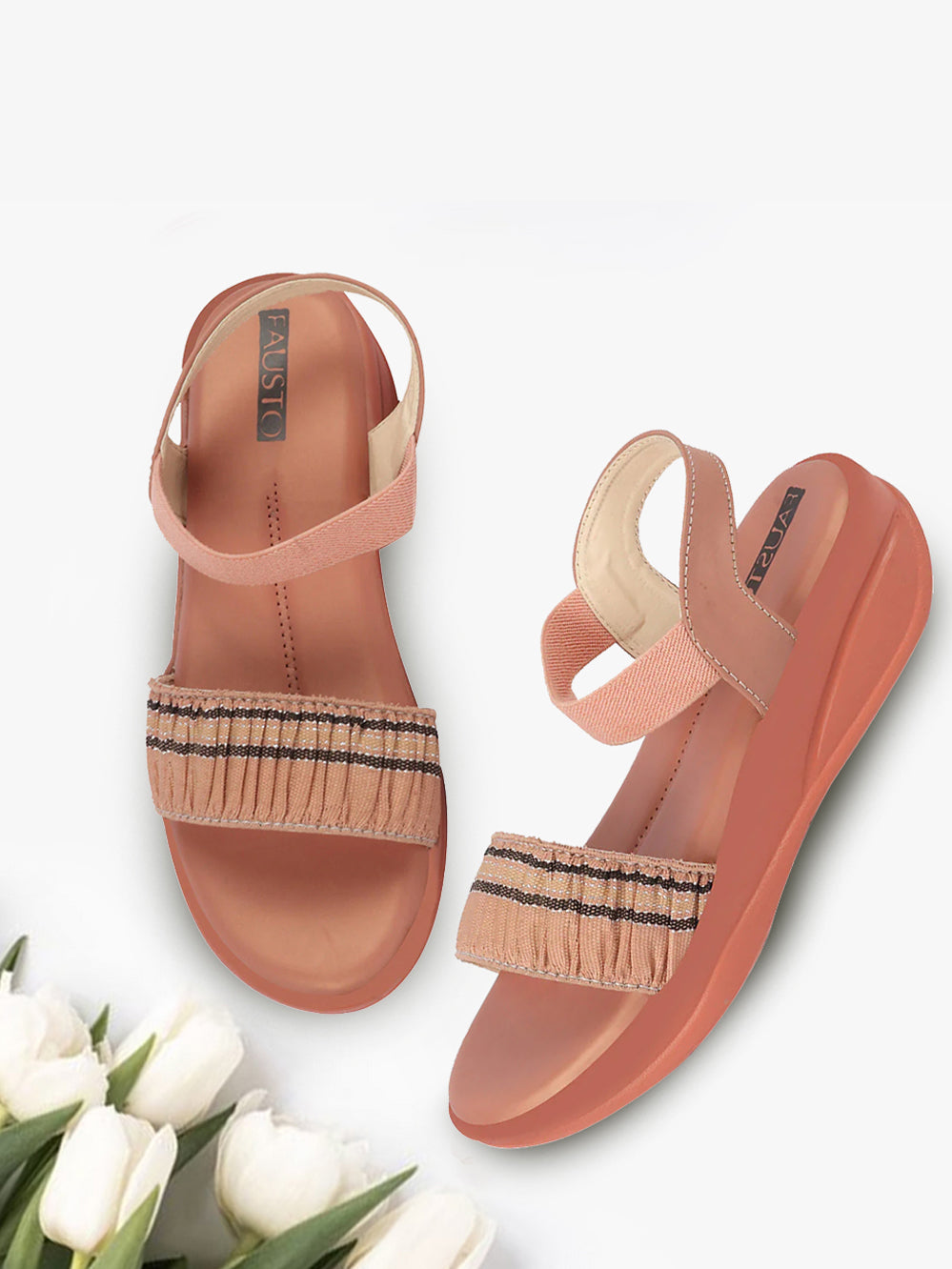 Shop Women Pink Open Toe Multi Color Strap Platform Woven Design Slip On Sandals Online.