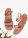 Women Pink Open Toe Multi Color Strap Platform Woven Design Slip On Sandals
