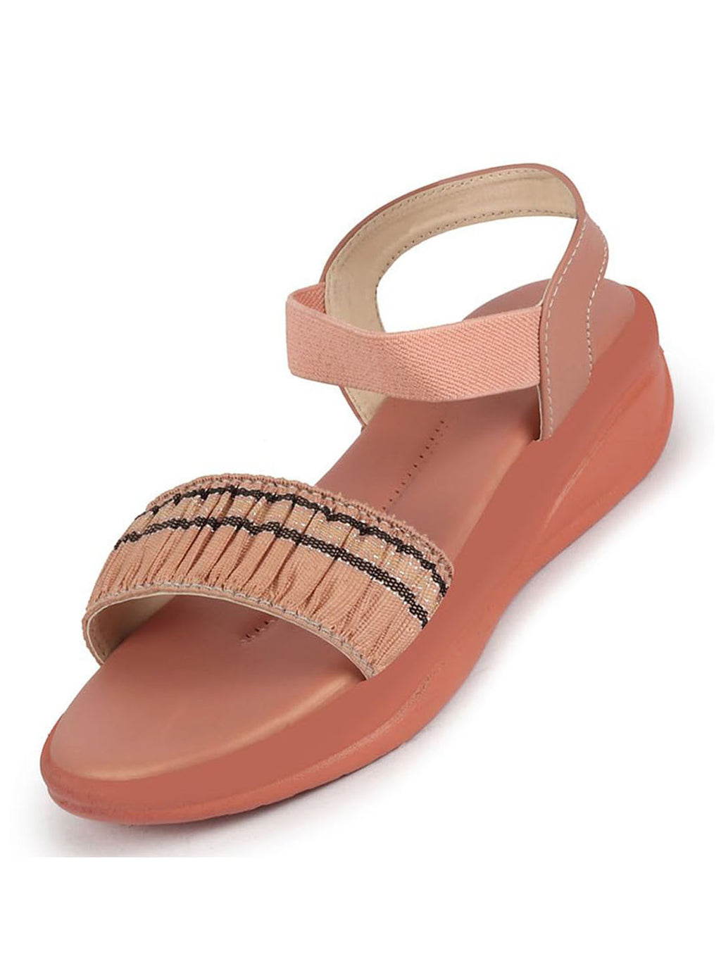 women pink open toe multi color strap platform woven design slip on sandals