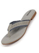 Women Grey Laser Cut Design T-Strap Thong Slip On Flats Slippers