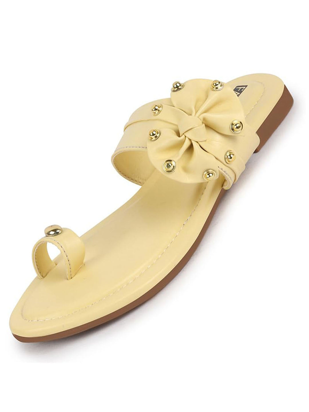 Shop Women Lemon Bow Design Toe Ring Slip On Flats Slippers Online.