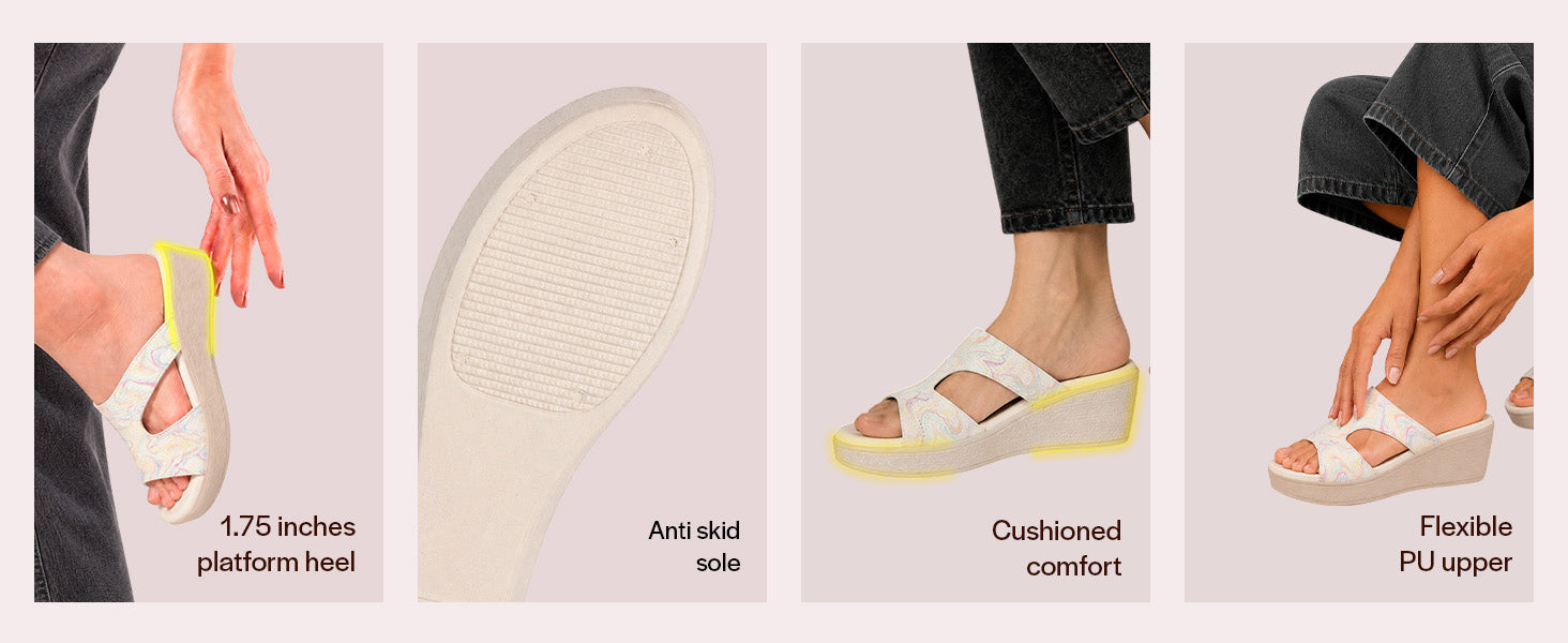 Women Multi Open Toe Printed Height Enhancer Slip On Wedges|Slipper Sandals for Work|Office Wear
