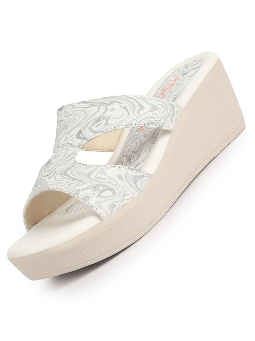 women grey open toe printed height enhancer slip on wedges|slipper sandals for work|office wear