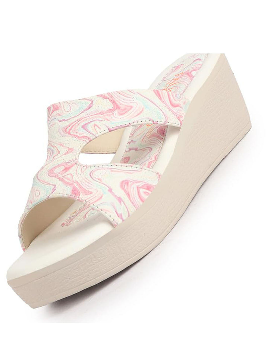 Women Multi Open Toe Printed Height Enhancer Slip On Wedges|Slipper Sandals for Work|Office Wear