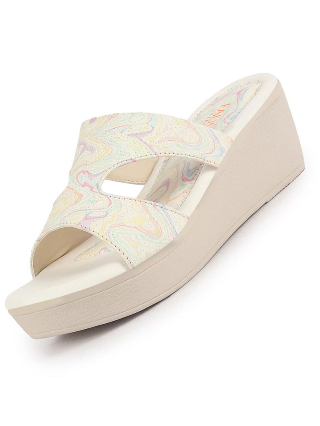 women pink open toe printed height enhancer slip on wedges|slipper sandals for work|office wear