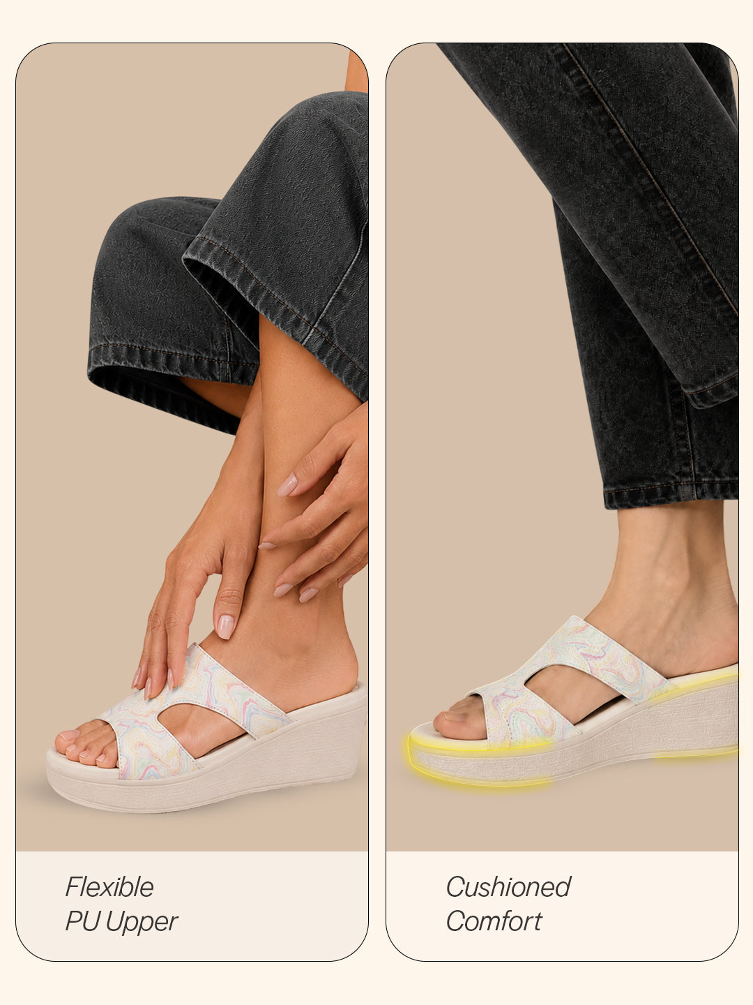 women pink open toe printed height enhancer slip on wedges|slipper sandals for work|office wear