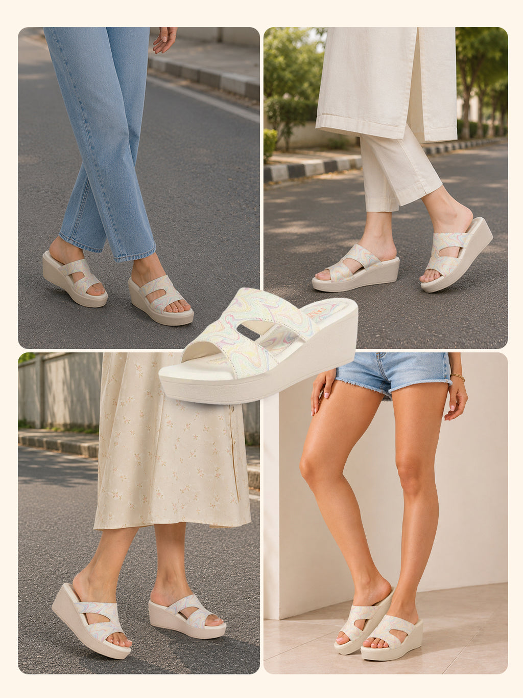 women pink open toe printed height enhancer slip on wedges|slipper sandals for work|office wear
