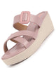 Women Platform Wedge Heel Open Toe Sandals Height Enhancer Criss Cross Strap Slip-On Sandal