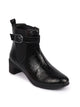Women Black Flared Heel High Ankle Leopard Print Embossed Design Winter Buckle Strap Chelsea Boots