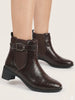Women Brown Flared Heel High Ankle Leopard Print Embossed Design Winter Buckle Strap Chelsea Boots