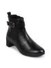 Women Black Flared Heel High Ankle Classic Winter Buckle Strap Chelsea Boots