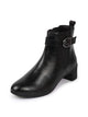 Women Black Flared Heel High Ankle Classic Winter Buckle Strap Chelsea Boots