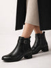 Women Black Flared Heel High Ankle Classic Winter Buckle Strap Chelsea Boots