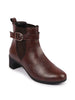 Women Brown Flared Heel High Ankle Classic Winter Buckle Strap Chelsea Boots