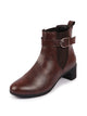 Women Brown Flared Heel High Ankle Classic Winter Buckle Strap Chelsea Boots