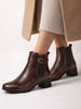 Women Brown Flared Heel High Ankle Classic Winter Buckle Strap Chelsea Boots