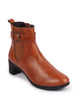 Women Tan Flared Heel High Ankle Classic Winter Buckle Strap Chelsea Boots